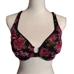 Victoria's Secret Black and Pink Floral Bra 36DD underwire, front closure